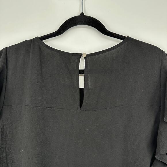Bobeau Black Flutter Cap Sleeve Keyhole Neck Womens Blouse Large - Picture 3 of 6